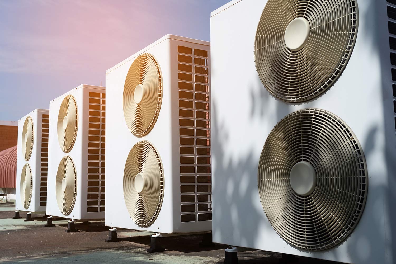 Air conditioning system assembled on top of a building.