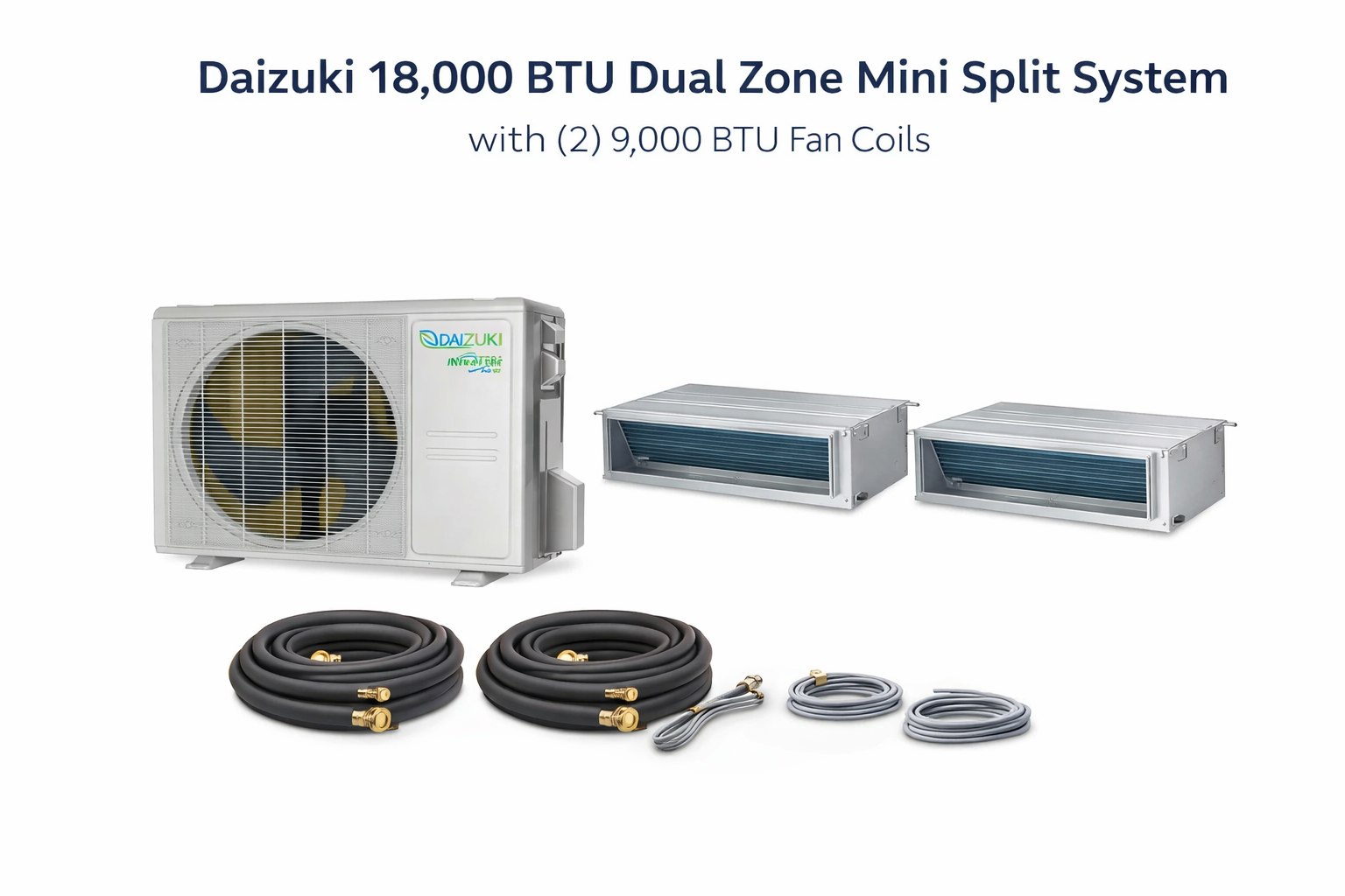 Daizuki 18,000 BTU Dual Zone Mini Split System with (2) 9K BTU Fan Coils